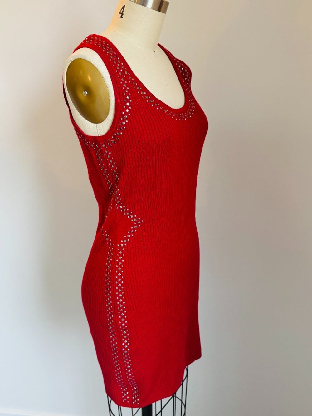 G by GUESS Red Studded Ribbed Bodycon Mini Dress - Size L
